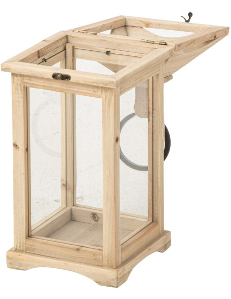 Lanterne photophore bois naturel et verre 18x19x44 cm Aulus J-Line - 3