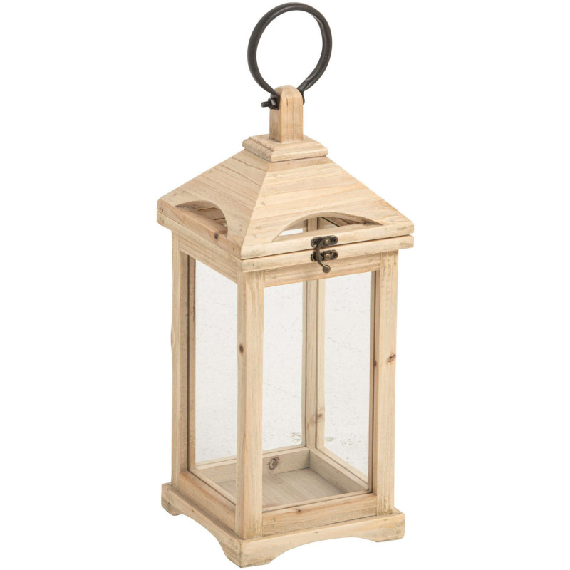 Lanterne photophore bois naturel et verre 18x19x44 cm Aulus J-Line - 1