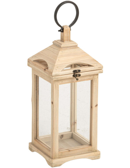 Lanterne photophore bois naturel et verre 18x19x44 cm Aulus J-Line - 1