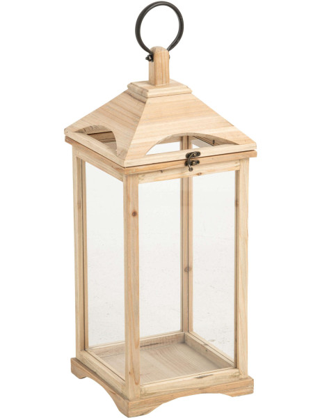 Grande lanterne photophore bois naturel et verre 25x26x61 cm Aulus J-Line - 1
