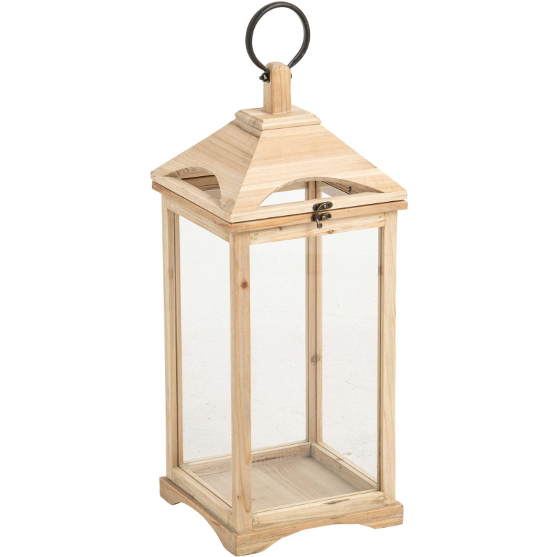 Grande lanterne photophore bois naturel et verre 25x26x61 cm Aulus J-Line - 1