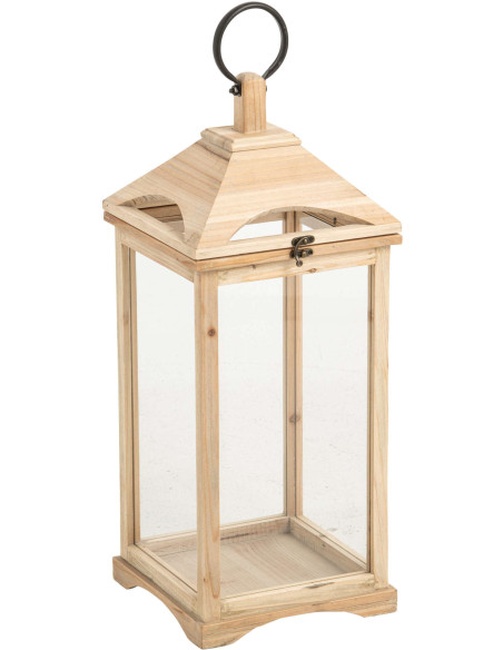 Grande lanterne photophore bois naturel et verre 25x26x61 cm Aulus J-Line - 1