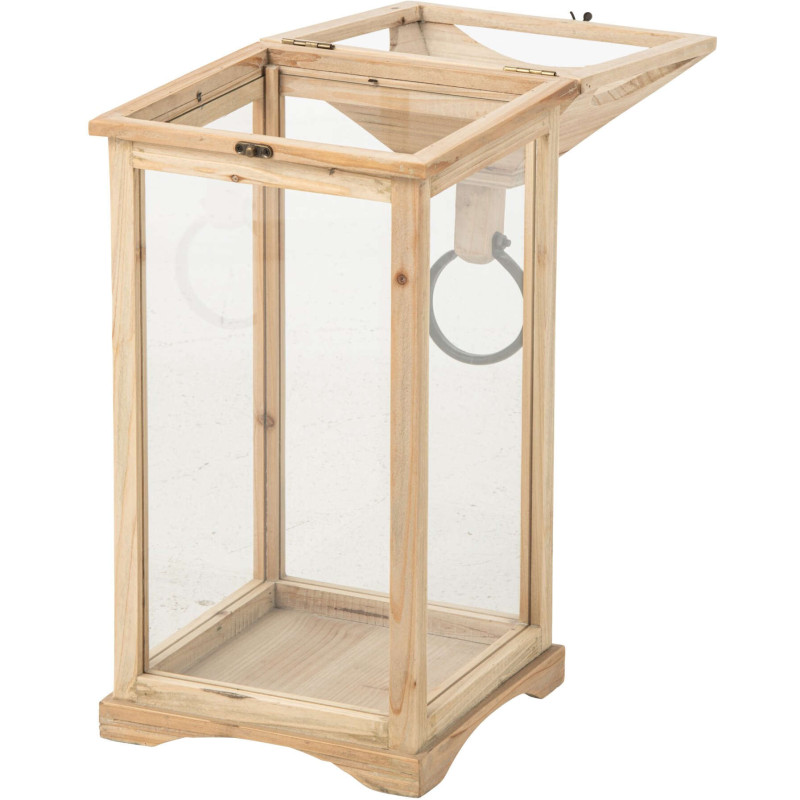 Grande lanterne photophore bois naturel et verre 25x26x61 cm Aulus J-Line - 3