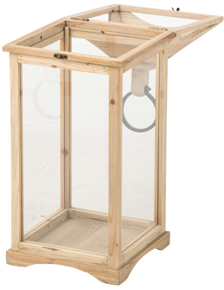 Grande lanterne photophore bois naturel et verre 25x26x61 cm Aulus J-Line - 3
