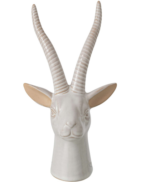 Statuette tête d’antilope décorative porcelaine écrue 13x10,5x23,5 cm Bovec J-Line - 2