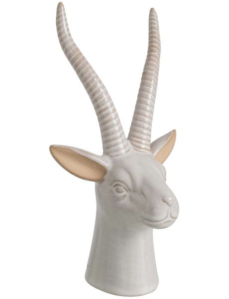 Statuette tête d’antilope décorative porcelaine écrue 13x10,5x23,5 cm Bovec J-Line - 1