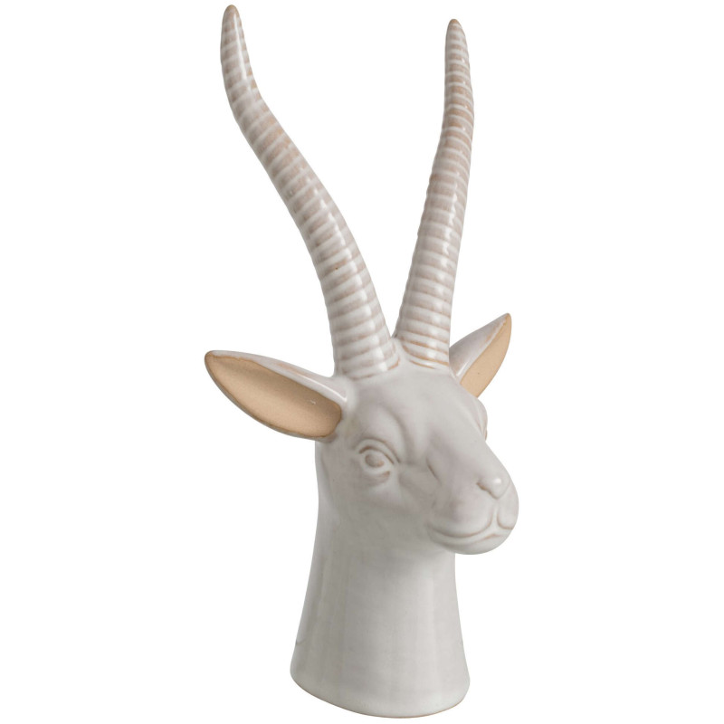 Statuette tête d’antilope décorative porcelaine écrue 13x10,5x23,5 cm Bovec J-Line - 1
