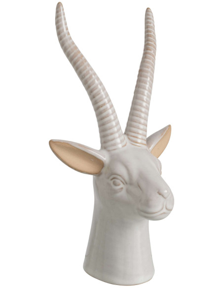 Statuette tête d’antilope décorative porcelaine écrue 13x10,5x23,5 cm Bovec J-Line - 1