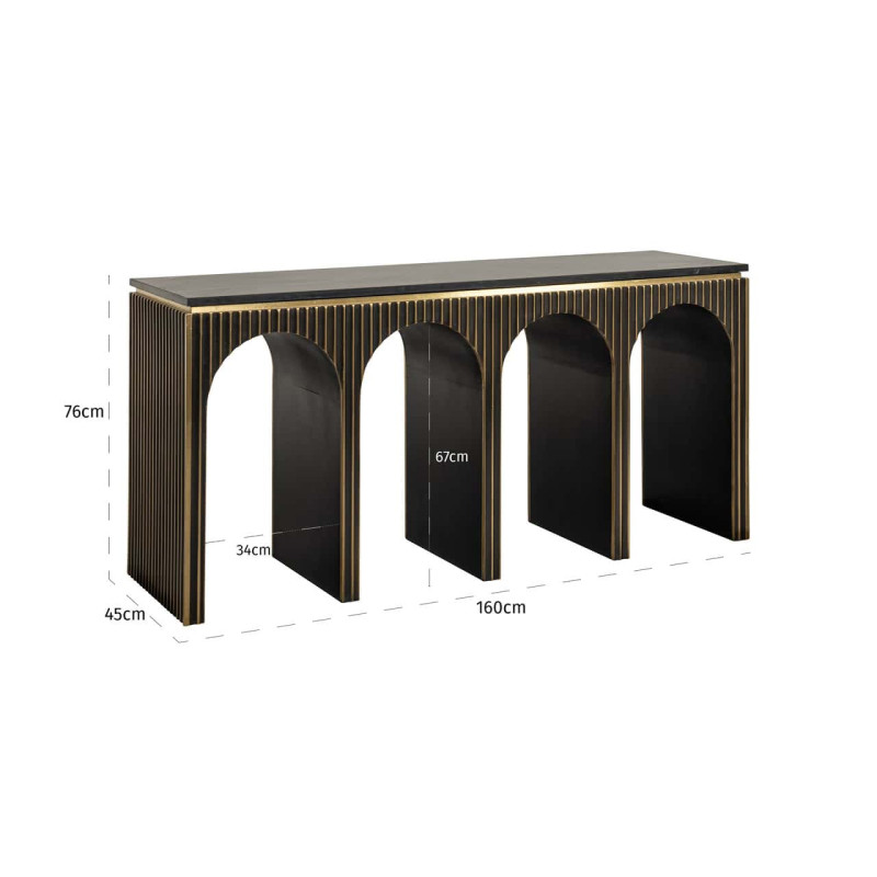 Console design marbre noir et laiton 160 cm Les Arcs Richmond Interiors - 6