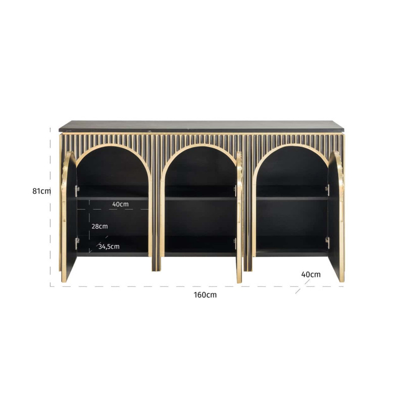 Buffet design 3 portes marbre noir doré 160 cm Les Arcs Richmond Interiors - 7