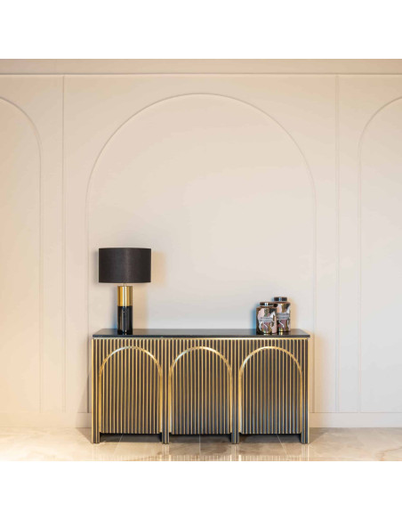 Buffet design 3 portes marbre noir doré 160 cm Les Arcs Richmond Interiors - 2