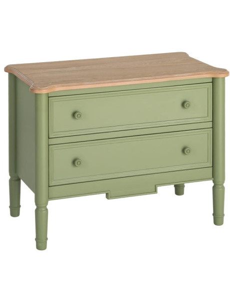 Commode 2 tiroirs vert sauge et bois naturel 80x45x60 cm Issoire Ixia - 1