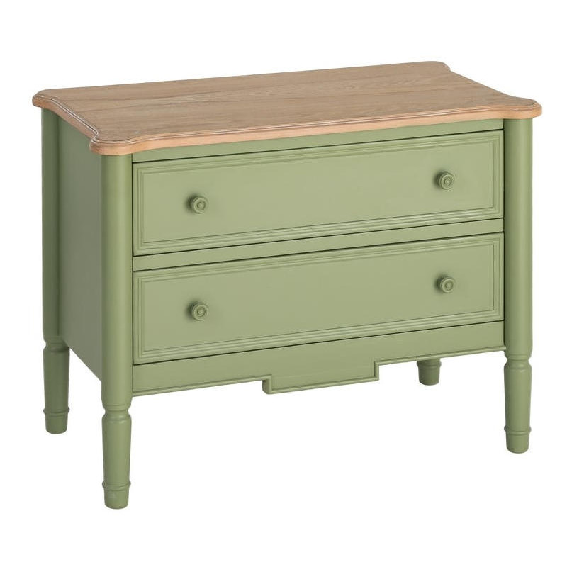 Commode 2 tiroirs vert sauge et bois naturel 80x45x60 cm Issoire Ixia - 1