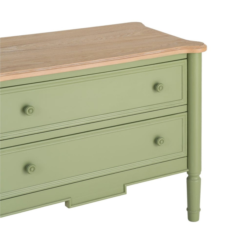 Commode 2 tiroirs vert sauge et bois naturel 80x45x60 cm Issoire Ixia - 2