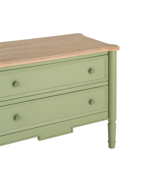 Commode 2 tiroirs vert sauge et bois naturel 80x45x60 cm Issoire Ixia - 2