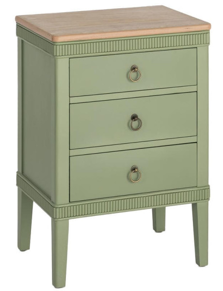 Table de chevet 3 tiroirs vert sauge et bois 50x38x72 cm Brioude Ixia - 1