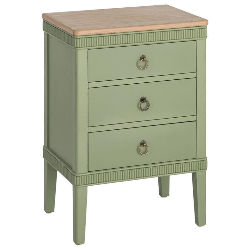 Table de chevet 3 tiroirs vert sauge et bois 50x38x72 cm Brioude Ixia - 1