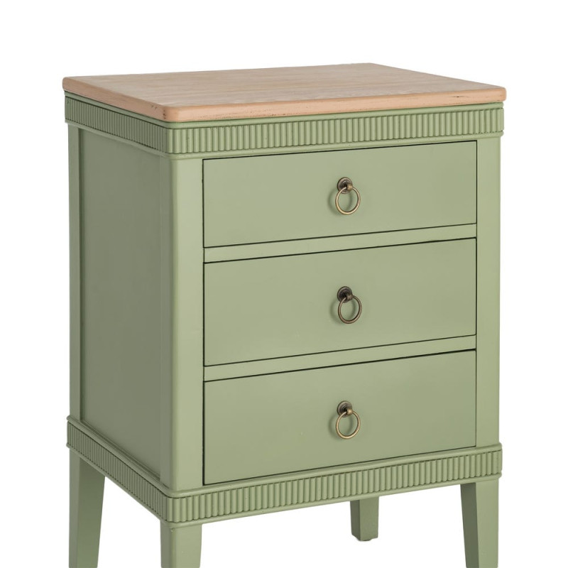 Table de chevet 3 tiroirs vert sauge et bois 50x38x72 cm Brioude Ixia - 2