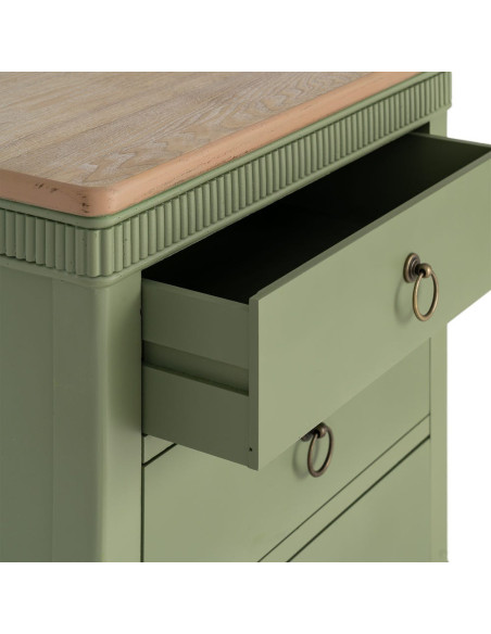 Table de chevet 3 tiroirs vert sauge et bois 50x38x72 cm Brioude Ixia - 6