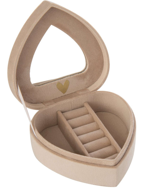 Boîte à bijoux cœur velours beige avec miroir Loreto J-Line - 1