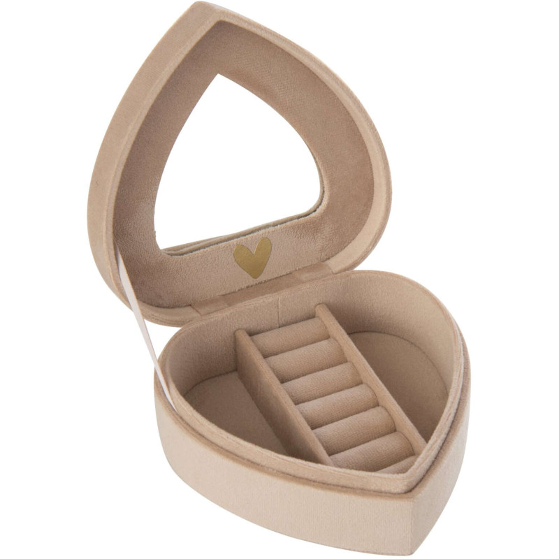 Boîte à bijoux cœur velours beige avec miroir Loreto J-Line - 1