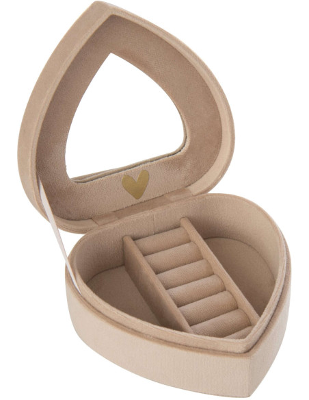Boîte à bijoux cœur velours beige avec miroir Loreto J-Line - 1