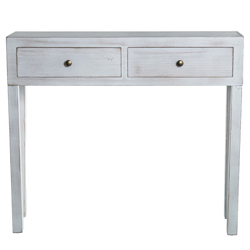 Console d’entrée bois blanc patiné 2 tiroirs 92x26x80 cm Baiona  - 3