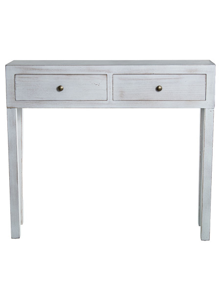 Console d’entrée bois blanc patiné 2 tiroirs 92x26x80 cm Baiona  - 3