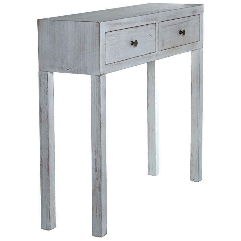 Console d’entrée bois blanc patiné 2 tiroirs 92x26x80 cm Baiona  - 6
