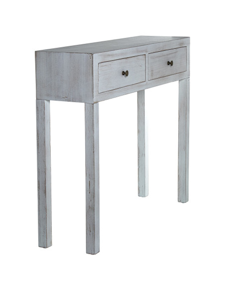 Console d’entrée bois blanc patiné 2 tiroirs 92x26x80 cm Baiona  - 6