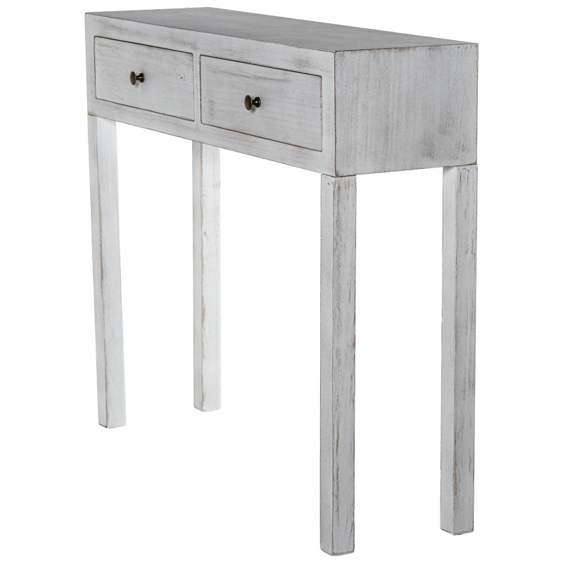 Console d’entrée bois blanc patiné 2 tiroirs 92x26x80 cm Baiona  - 7