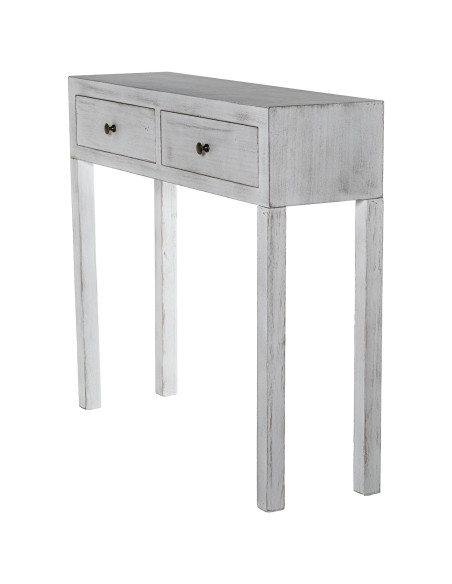 Console d’entrée bois blanc patiné 2 tiroirs 92x26x80 cm Baiona  - 7