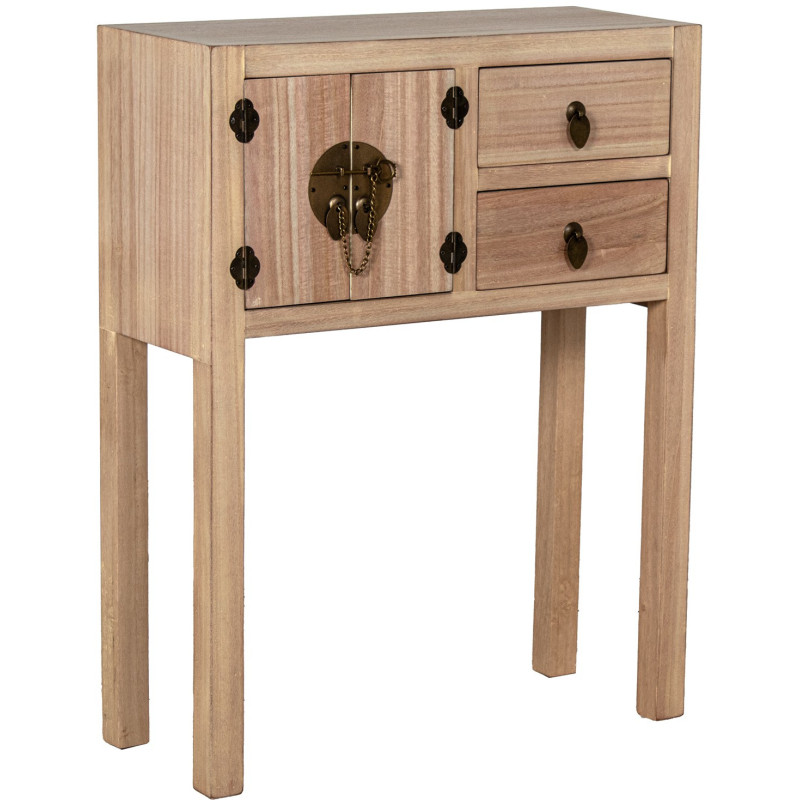Console d’entrée bois naturel 2 tiroirs 2 portes 63x26x82 cm Komori  - 1