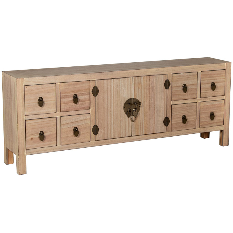 Meuble TV bois naturel 8 tiroirs 2 portes 130 cm Komori  - 1