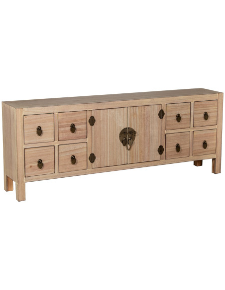 Meuble TV bois naturel 8 tiroirs 2 portes 130 cm Komori  - 1