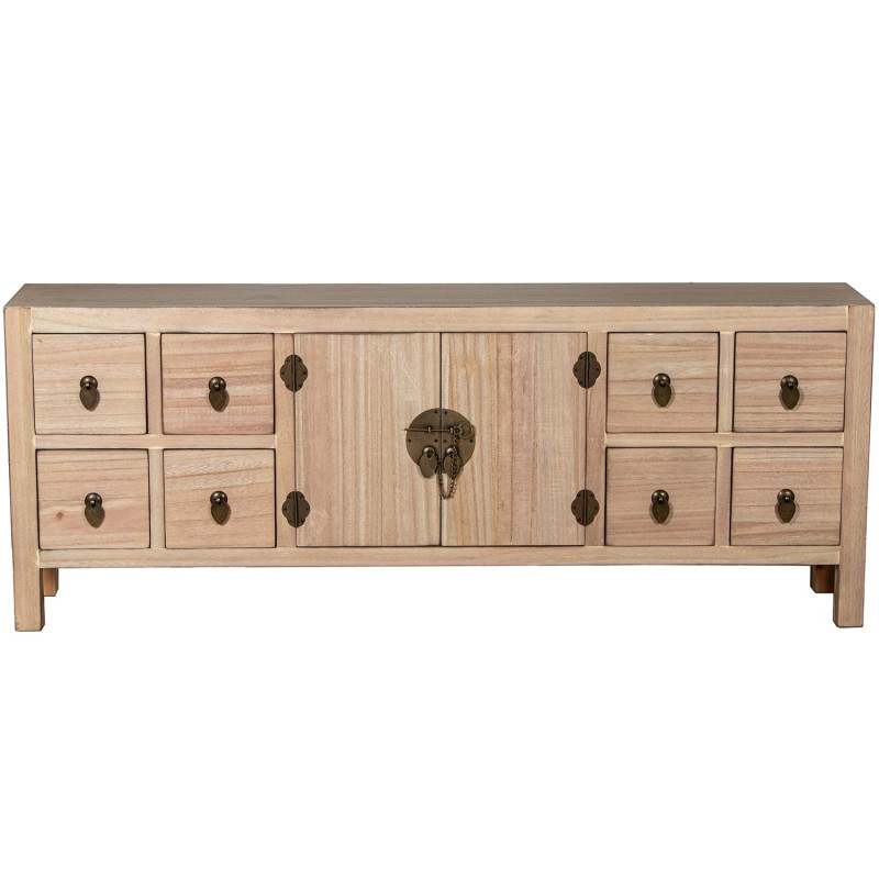 Meuble TV bois naturel 8 tiroirs 2 portes 130 cm Komori  - 3