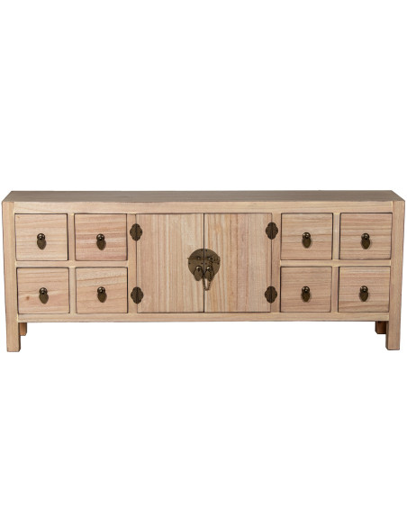 Meuble TV bois naturel 8 tiroirs 2 portes 130 cm Komori  - 3