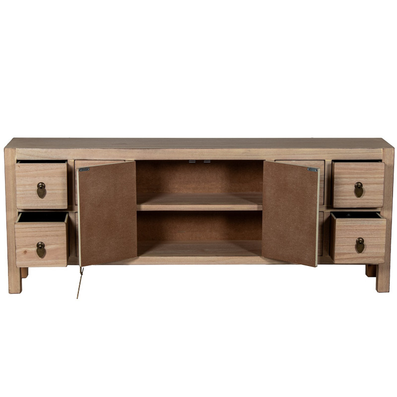 Meuble TV bois naturel 8 tiroirs 2 portes 130 cm Komori  - 4