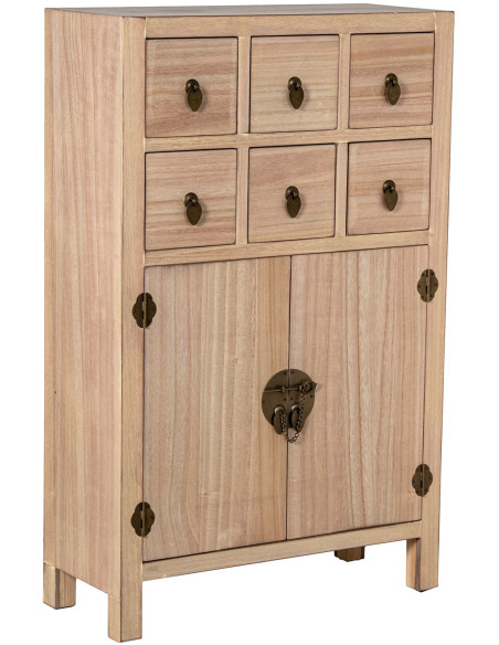 Meuble d’entrée bois naturel 6 tiroirs 63x26x100 cm Komori  - 1