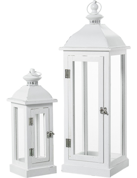 Lot de 2 lanternes décoratives bois blanc et métal 66/43 cm Brumelune  - 1