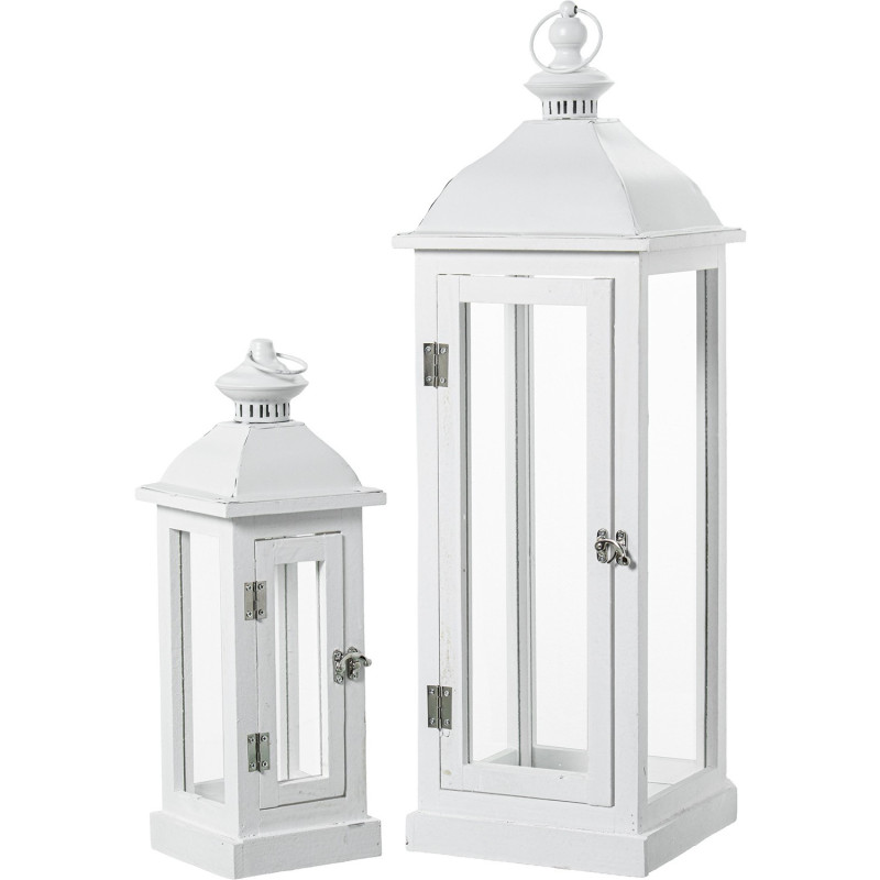 Lot de 2 lanternes décoratives bois blanc et métal 66/43 cm Brumelune  - 1