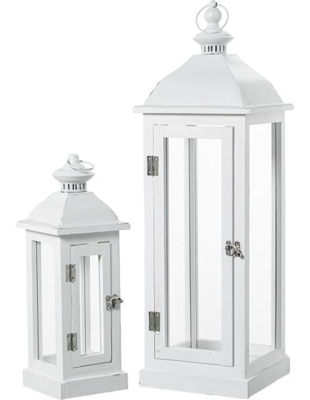 Lot de 2 lanternes décoratives bois blanc et métal 66/43 cm Brumelune  - 1