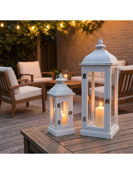 Lot de 2 lanternes décoratives bois blanc et métal 66/43 cm Brumelune  - 2