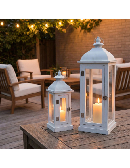 Lot de 2 lanternes décoratives bois blanc et métal 66/43 cm Brumelune  - 2