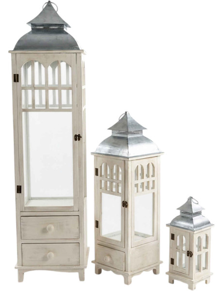 Lot de 3 lanternes décoratives bois blanc 129 cm Brouage  - 1