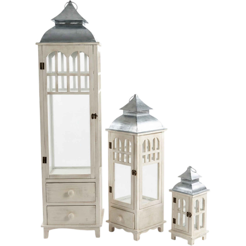 Lot de 3 lanternes décoratives bois blanc 129 cm Brouage  - 1