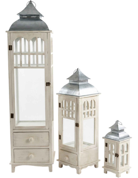 Lot de 3 lanternes décoratives bois blanc 129 cm Brouage  - 1