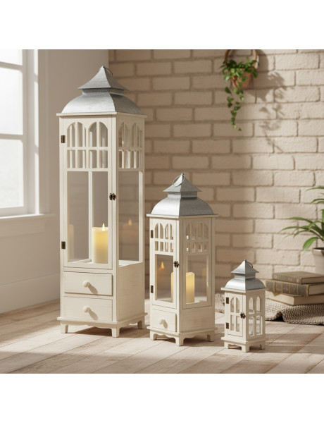 Lot de 3 lanternes décoratives bois blanc 129 cm Brouage  - 2