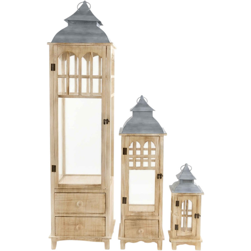 Lot de 3 lanternes décoratives bois naturel 129 cm Brouage  - 1