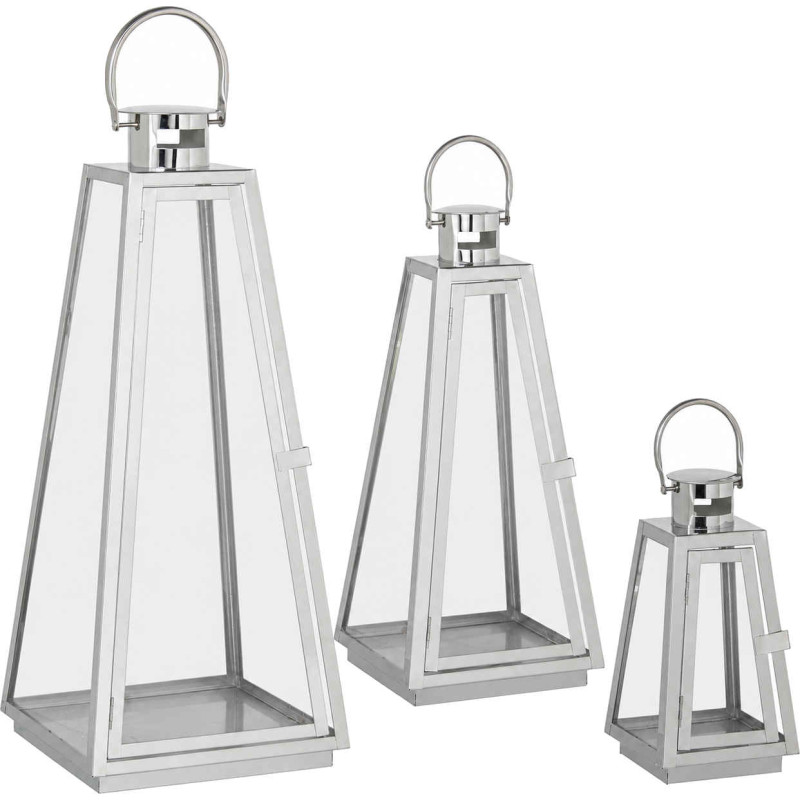 Lot de 3 lanternes photophores métal chromé 53 cm Gatteville  - 1